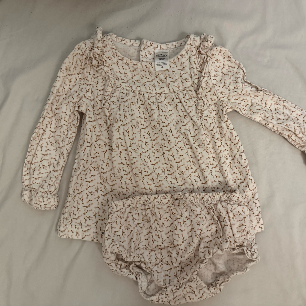 Carter's Cream Baby Dress with Brown Floral Print